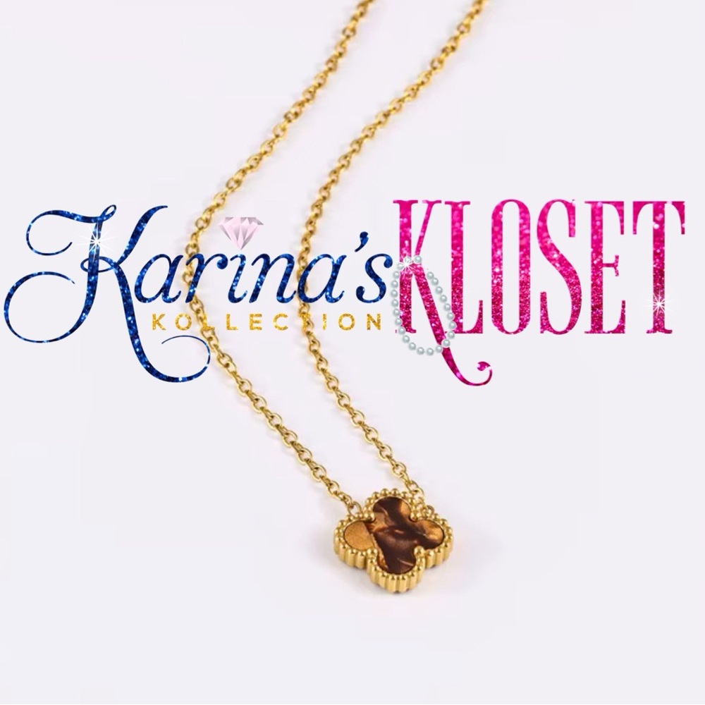 Tortoise Marble & Gold Clover Necklace 18 Karat Gold Plated